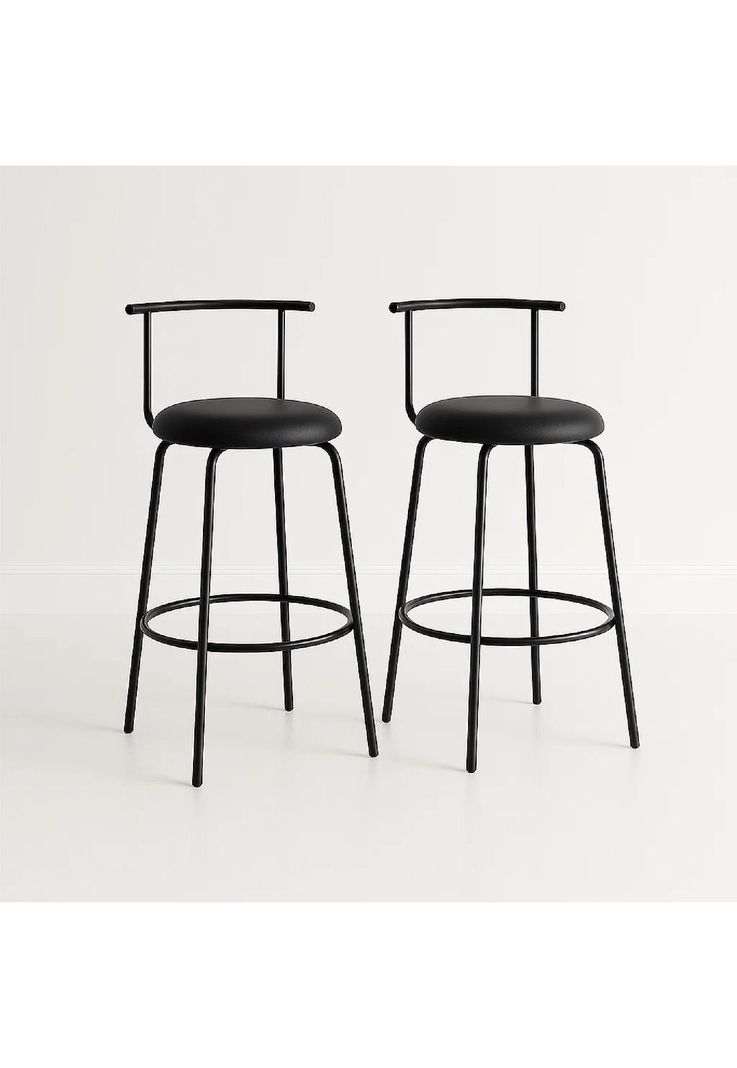 Pack de 2 Taburetes Altos Oslo Metal y Cuero Sintetico - Negro