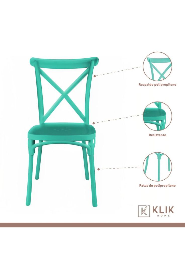 Pack 4 Sillas de Terraza o Comedor Crossback Danubio - Menta-2
