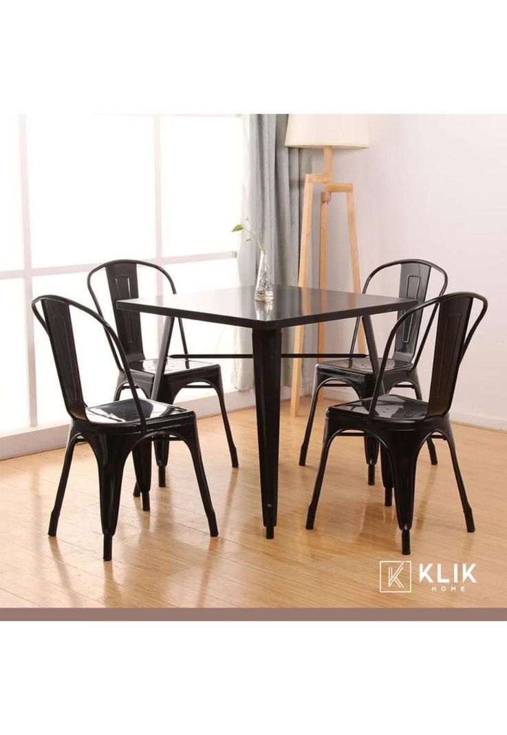 Comedor Mesa Tolix 80x80cm + 4 sillas Tolix Negras-1