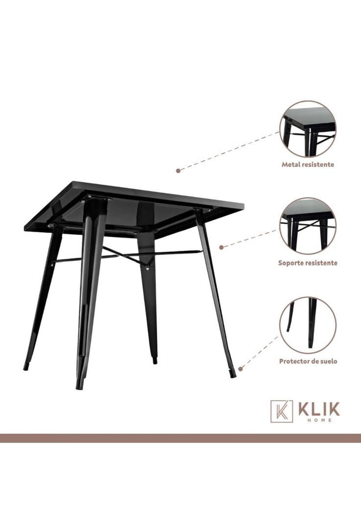 Comedor Mesa Tolix 80x80cm + 4 sillas Tolix Negras-2
