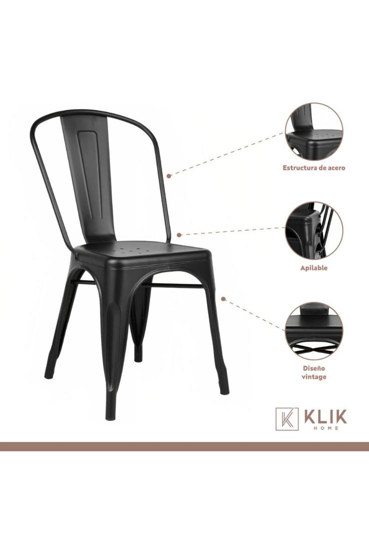 Comedor Mesa Tolix 80x80cm + 4 sillas Tolix Negras-3