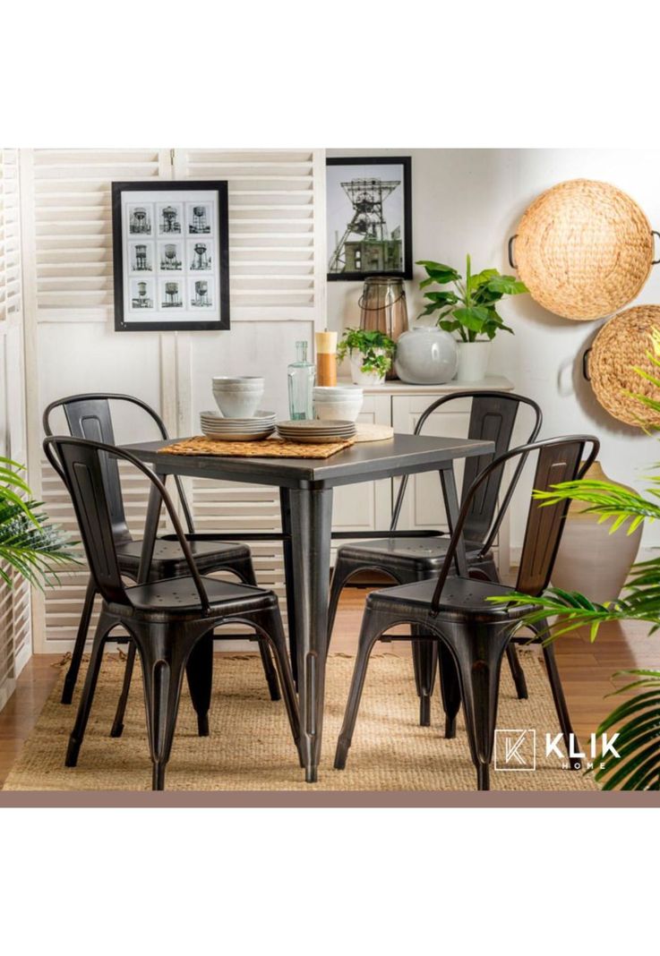 Comedor Mesa Tolix 80x80cm + 4 sillas Tolix Negras-7