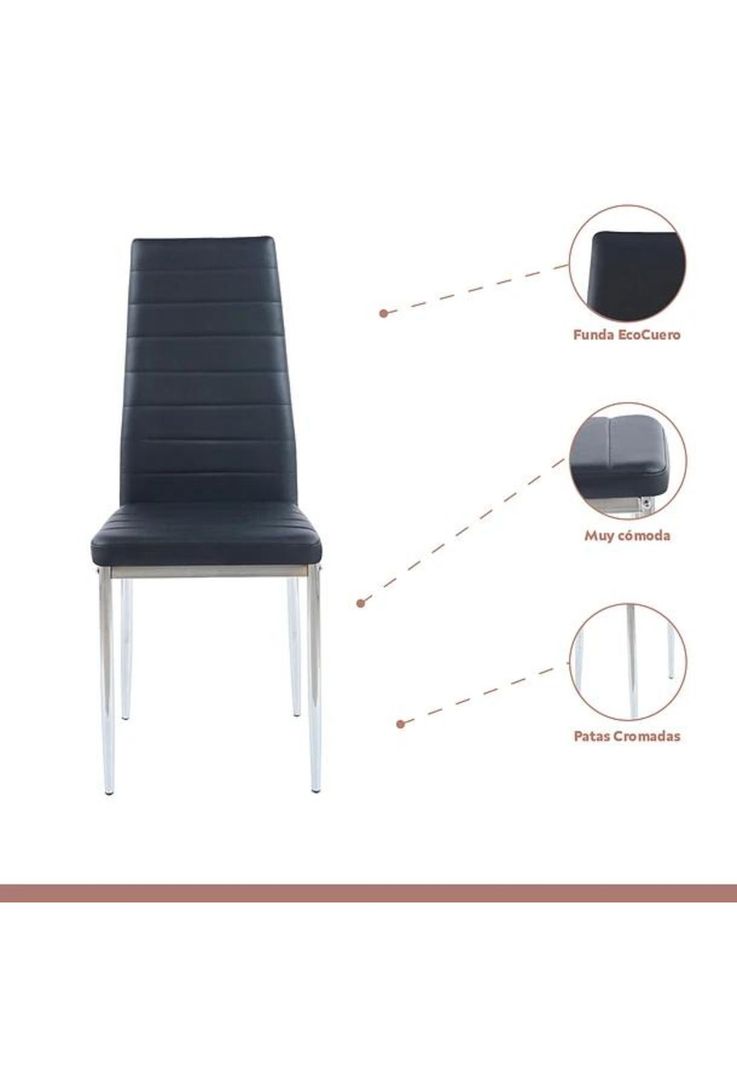 Comedor Mesa de Vidrio Rectangular 120x80 + 6 Sillas Dining Liana Acolchadas - Negras-3
