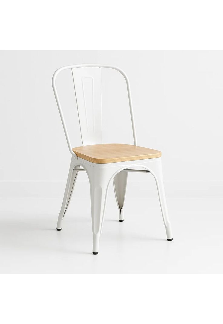 Silla Tolix con asiento de madera clara - Blanca-0
