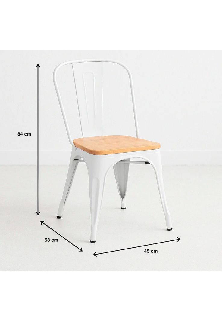 Silla Tolix con asiento de madera clara - Blanca-3