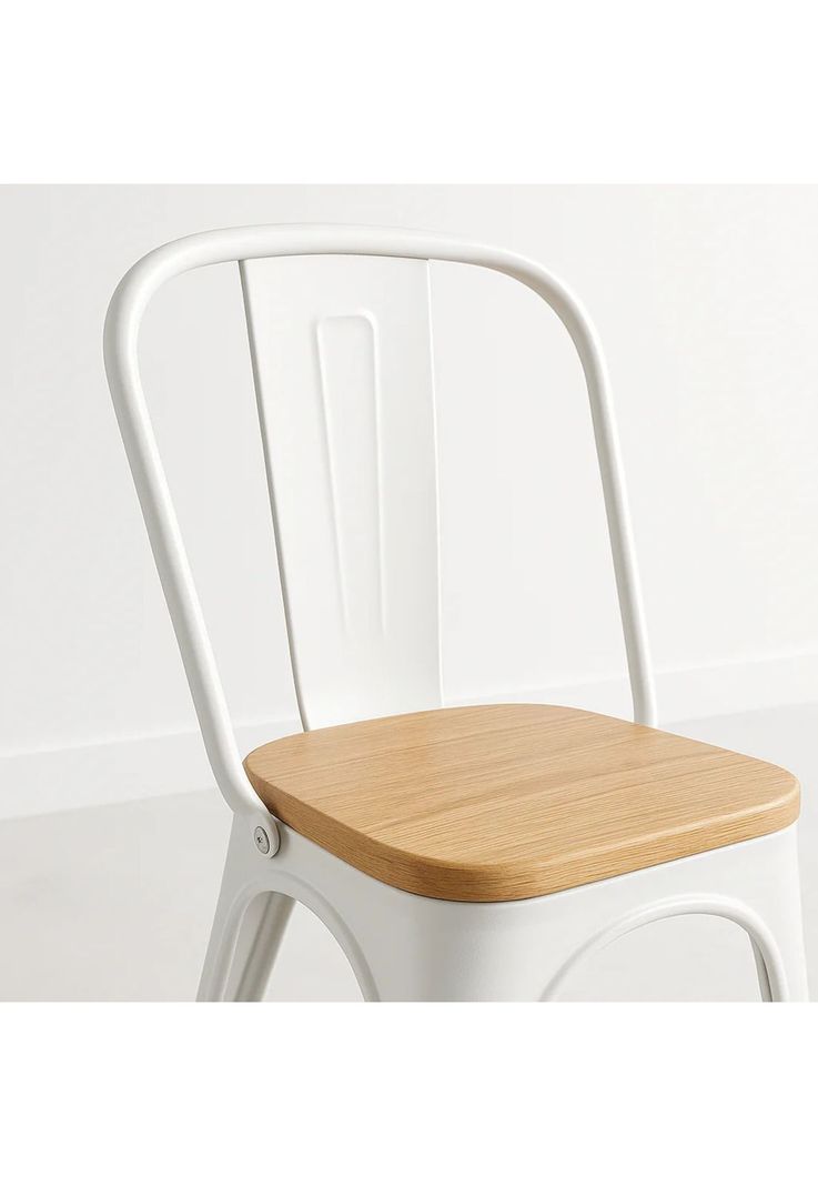 Silla Tolix con asiento de madera clara - Blanca-5