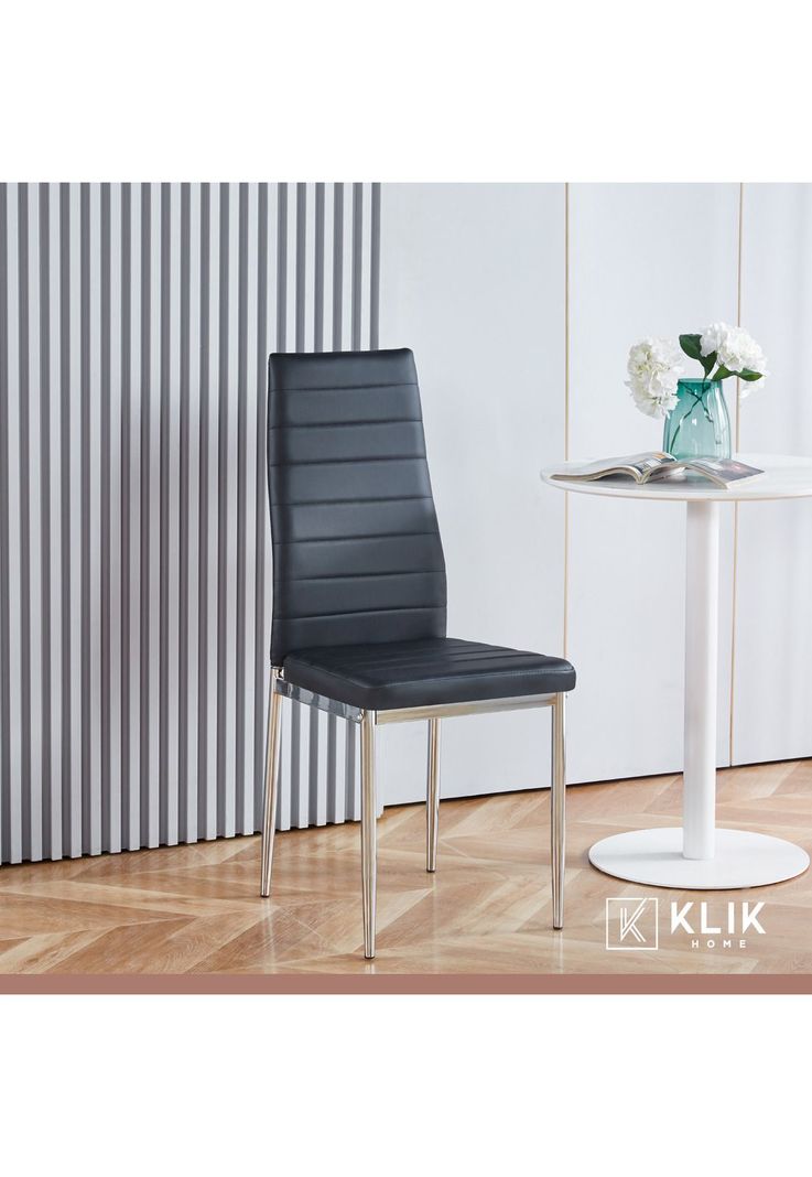 Silla Dining Acolchada Liana con patas cromadas - Negra-1