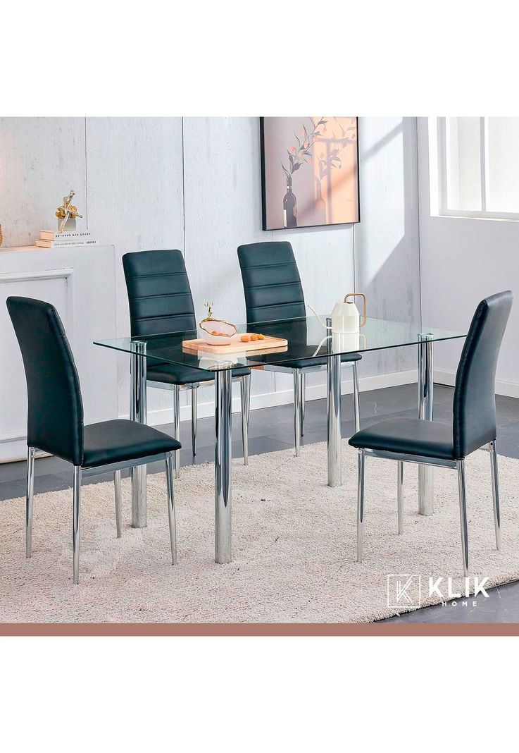 Silla Dining Acolchada Liana con patas cromadas - Negra-7