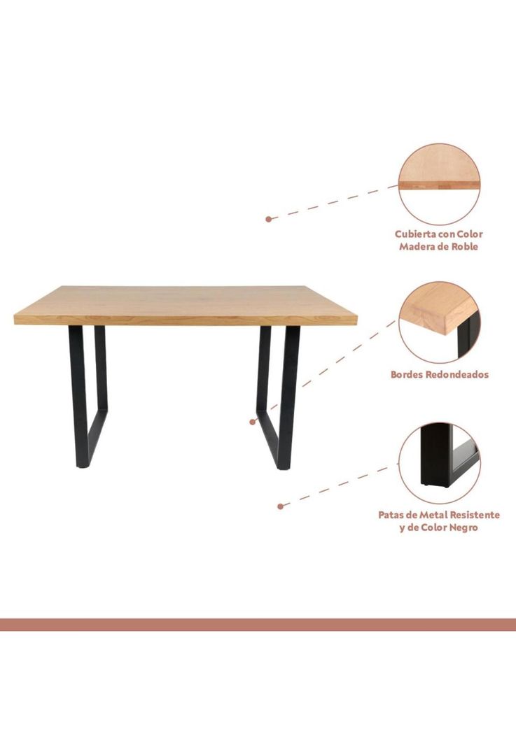 Comedor Industrial 140x90 Madera Clara + 6 sillas Tolix Negras con asiento de madera Clara-2