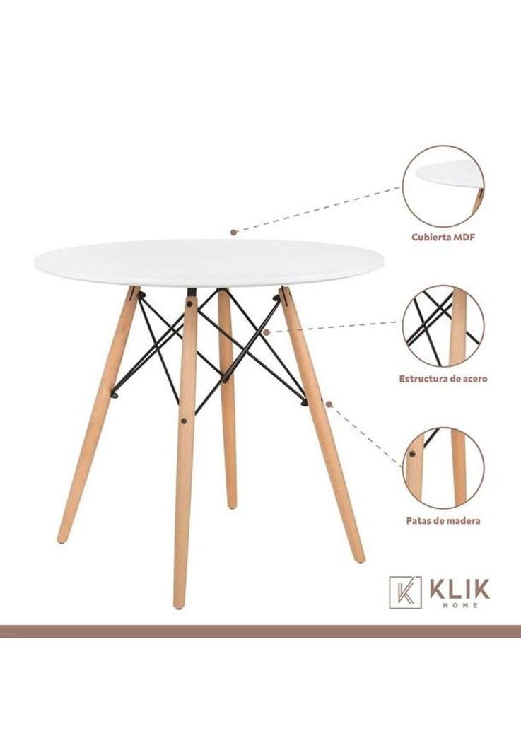 Comedor Mesa Eames Redonda Blanca 80cm + 4 Sillas Eames transparentes-2