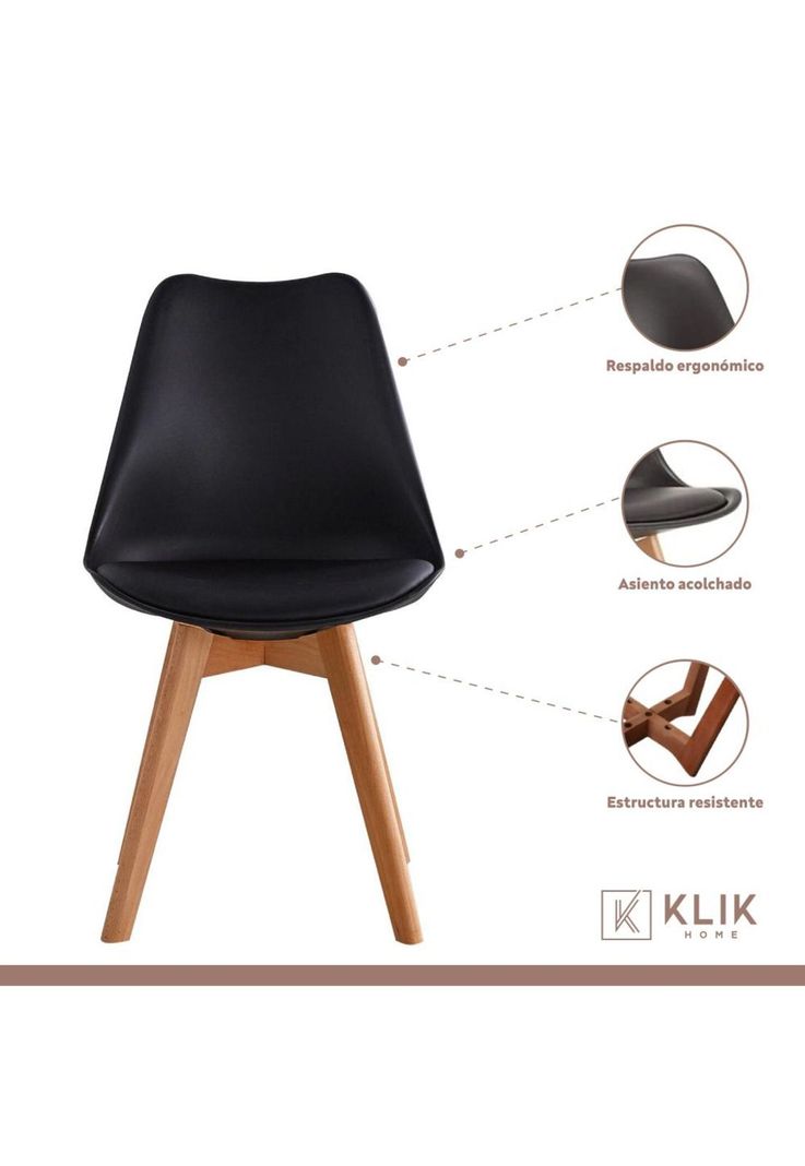 Comedor Mesa de Vidrio Nórdica 140x90 cm + 6 Sillas Tulip Negras-2