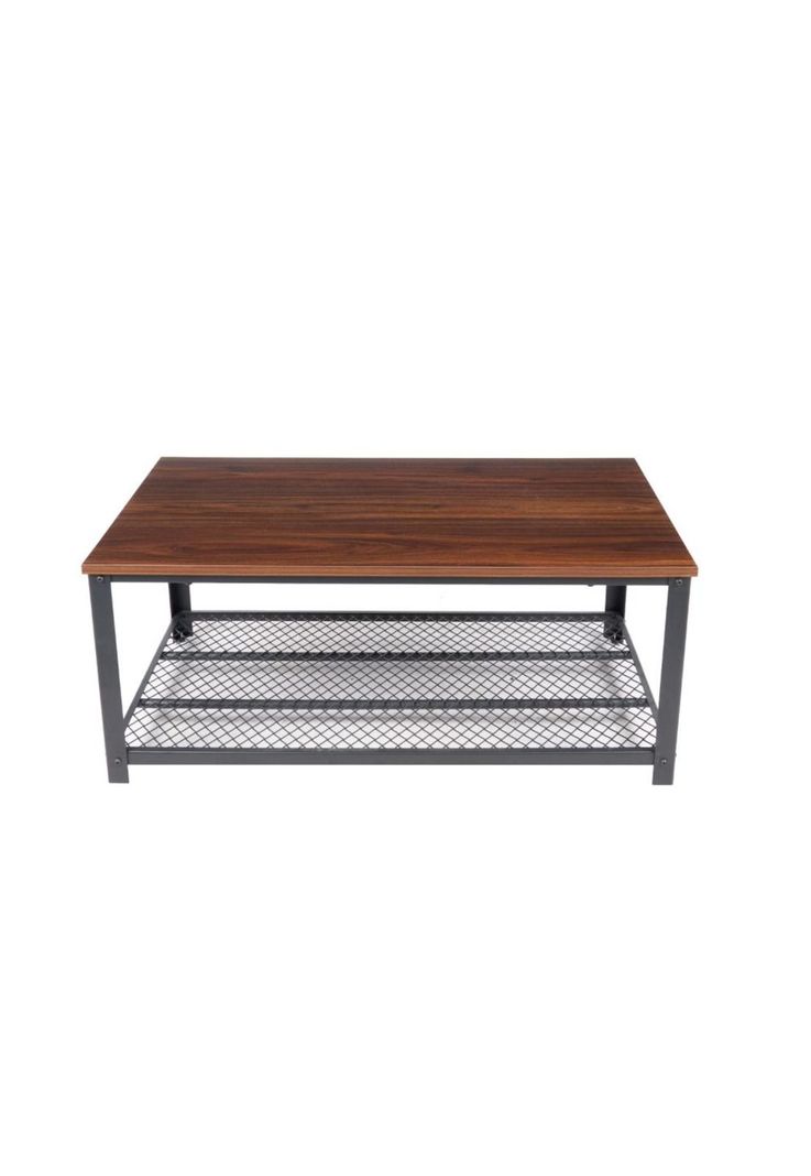 Mesa de centro metal madera oscura walnut enrejada 106x60-0