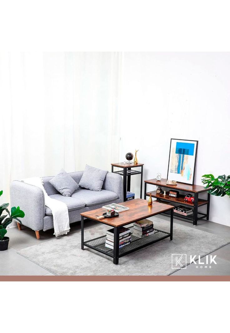 Mesa de centro metal madera oscura walnut enrejada 106x60-1