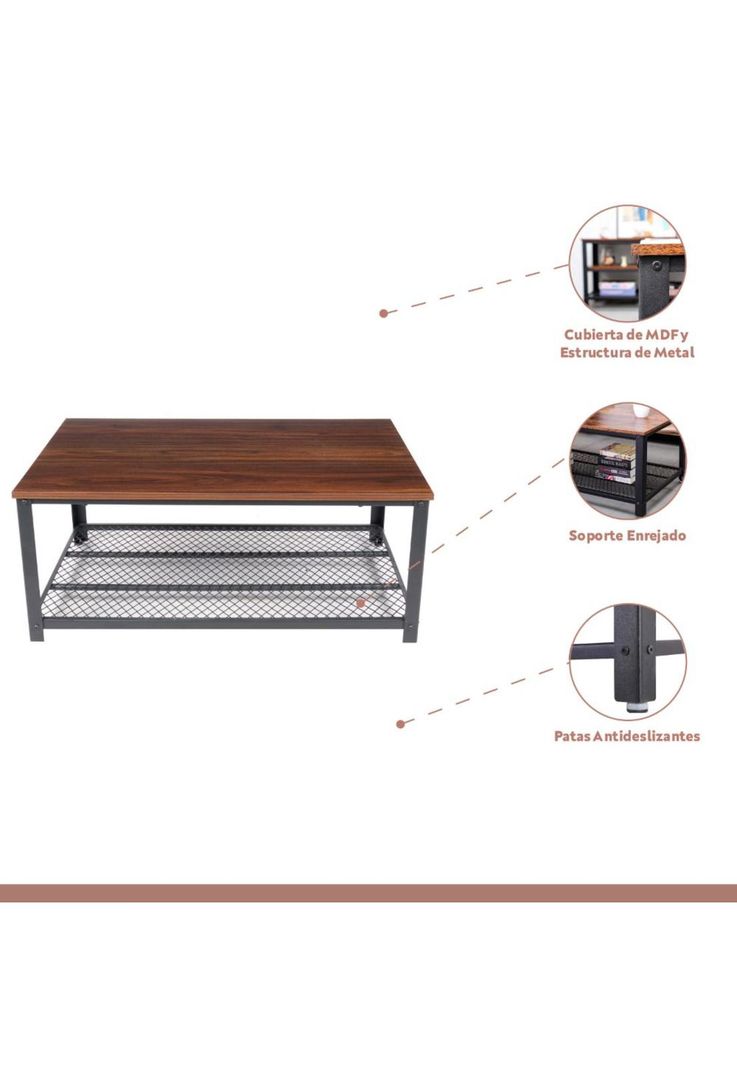 Mesa de centro metal madera oscura walnut enrejada 106x60-2