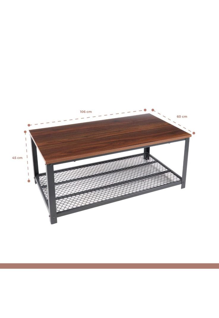 Mesa de centro metal madera oscura walnut enrejada 106x60-3