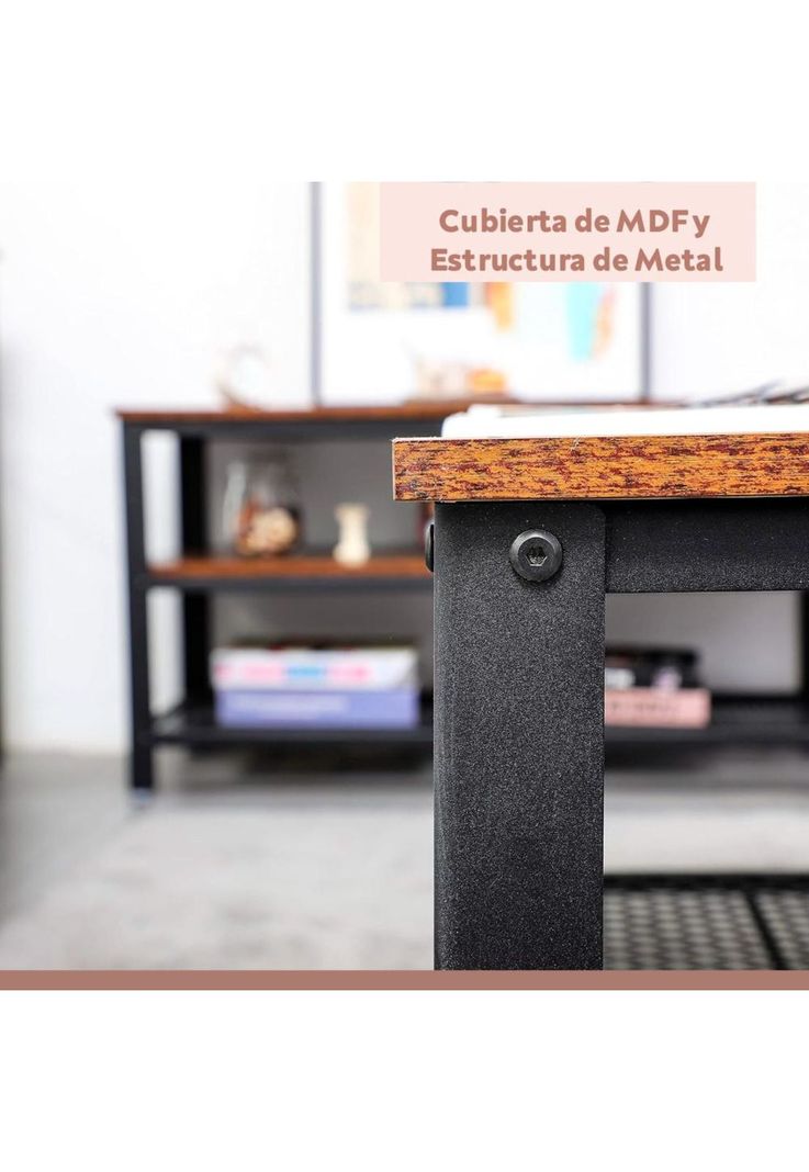 Mesa de centro metal madera oscura walnut enrejada 106x60-4