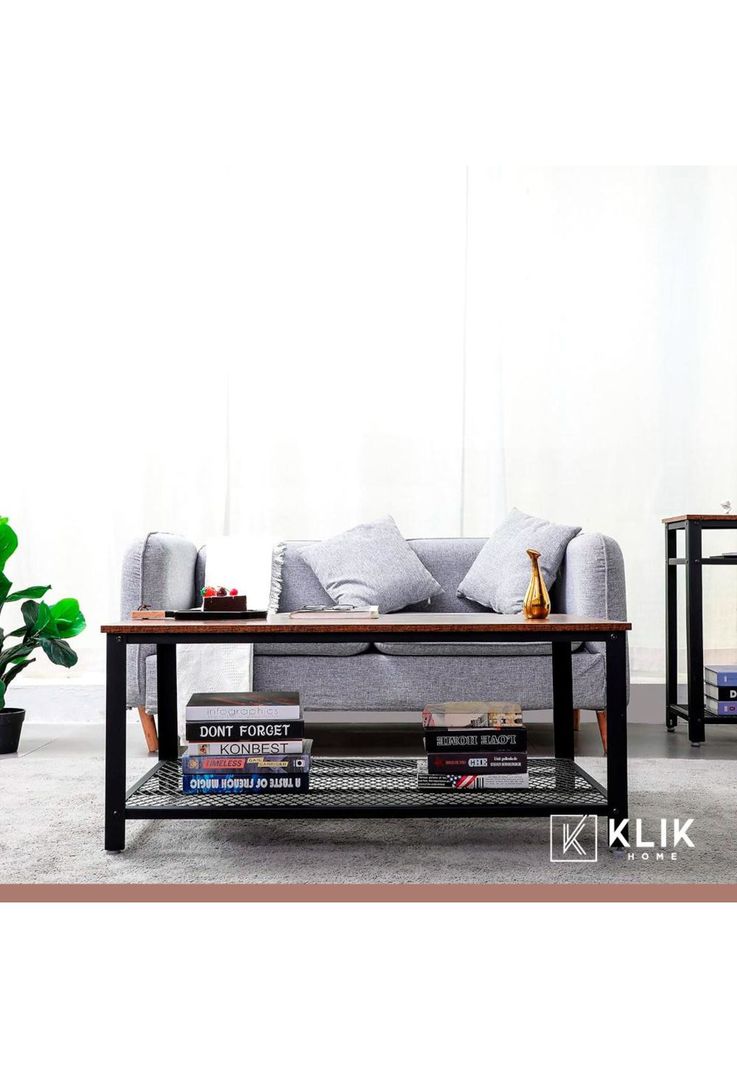 Mesa de centro metal madera oscura walnut enrejada 106x60-7
