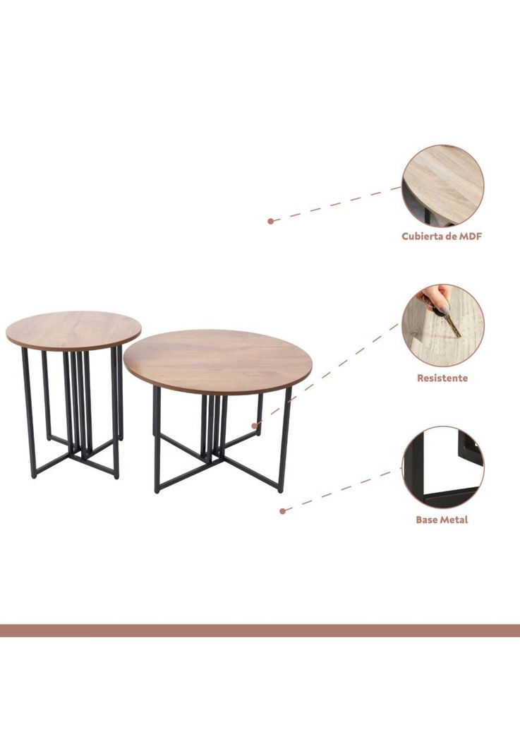 Pack de 2 mesas de centro redondas - Madera Clara-2