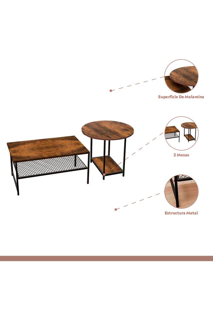 Set de Mesas de Centro Industrial en MDF - Diseño Dúo Modular-2