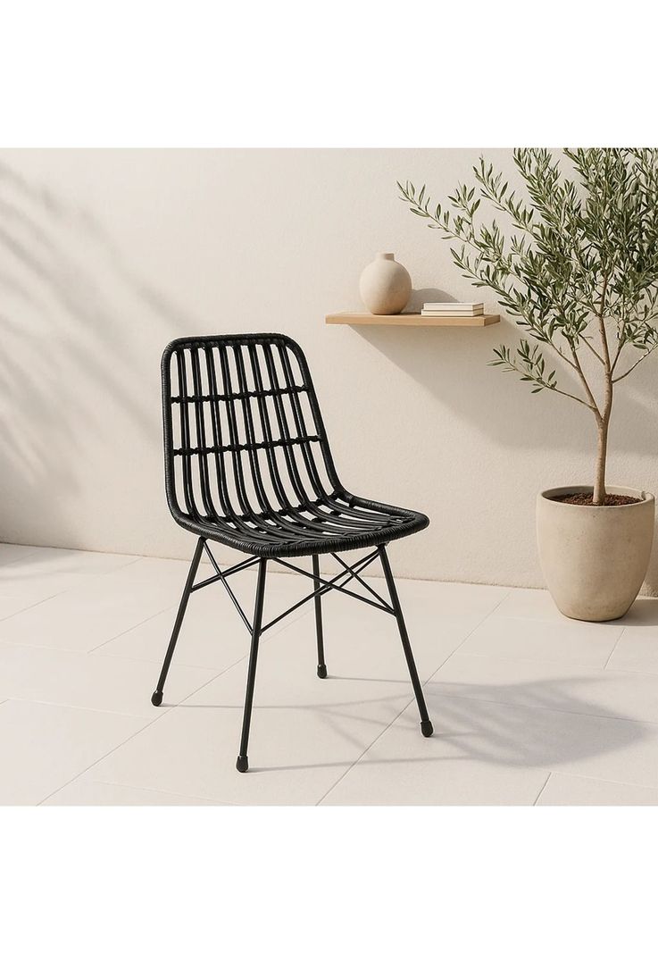 Silla de Comedor Terraza Rattan Grecia Color Negro-1