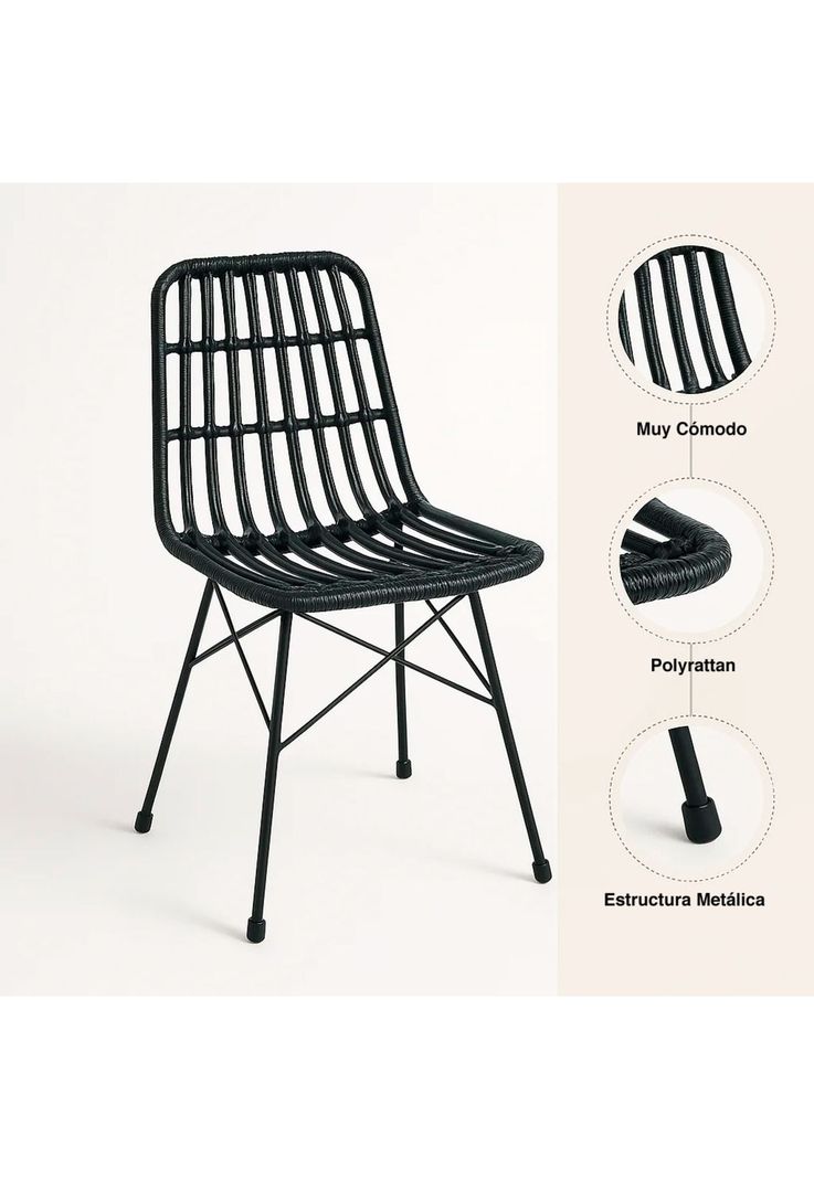 Silla de Comedor Terraza Rattan Grecia Color Negro-4