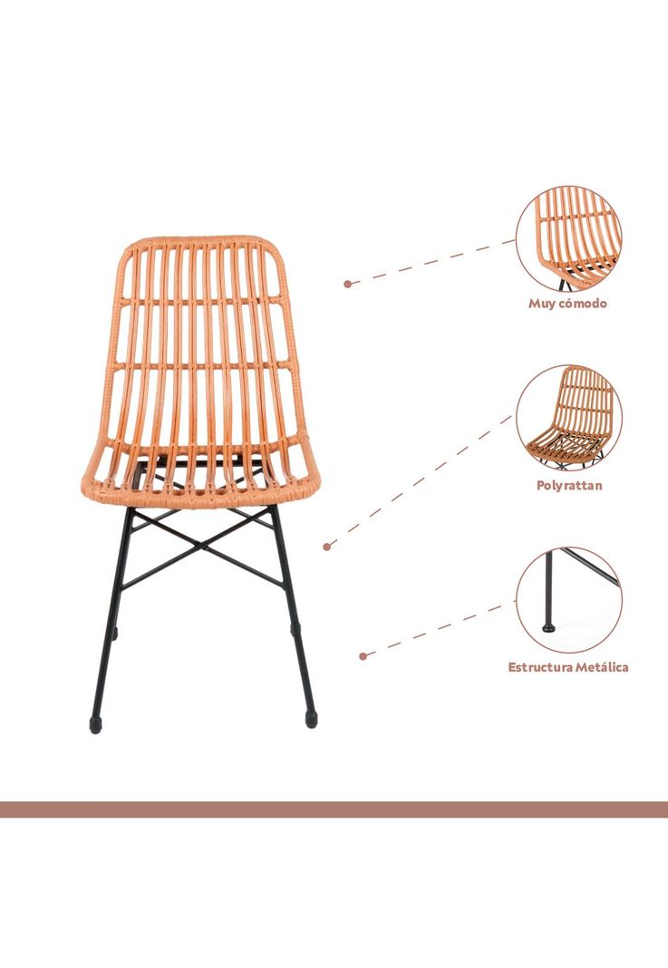 Pack de 4 Sillas de Comedor Terraza Rattan Grecia Color Madera-2