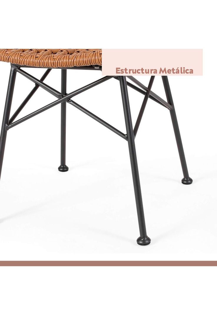 Pack de 4 Sillas de Comedor Terraza Rattan Grecia Color Madera-4
