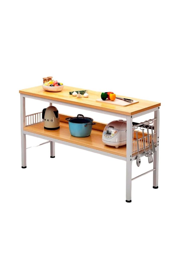 Mesa de cocina organizadora 2 niveles metal y madera clara - Blanca-0