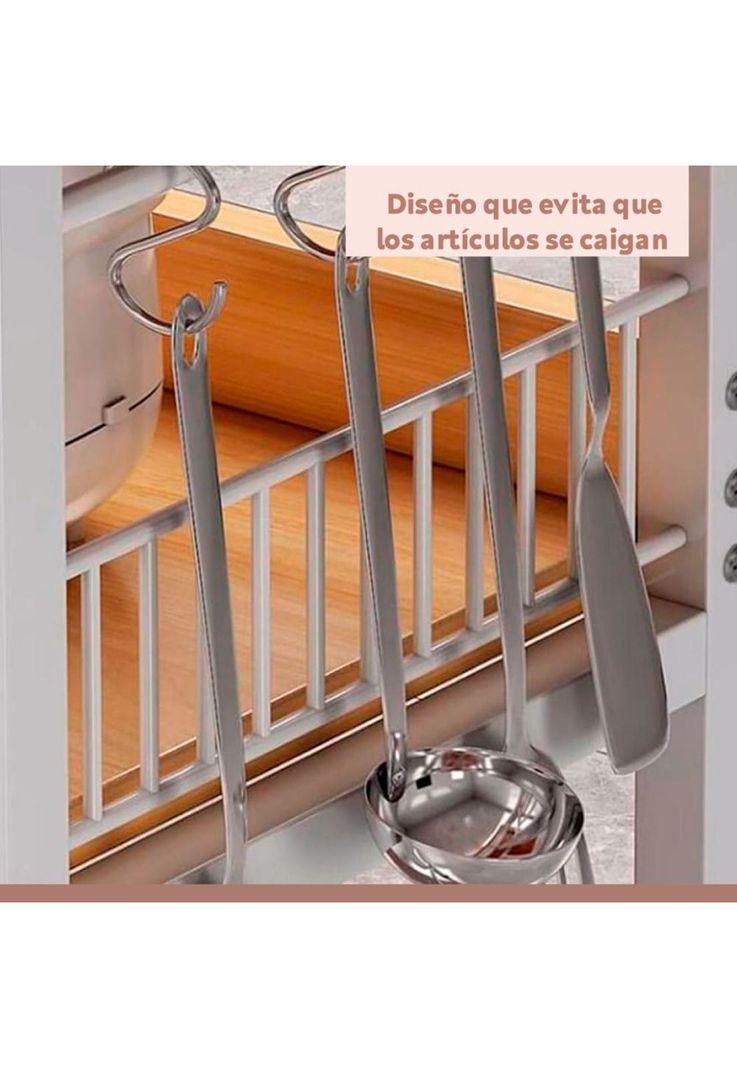 Mesa de cocina organizadora 2 niveles metal y madera clara - Blanca-5