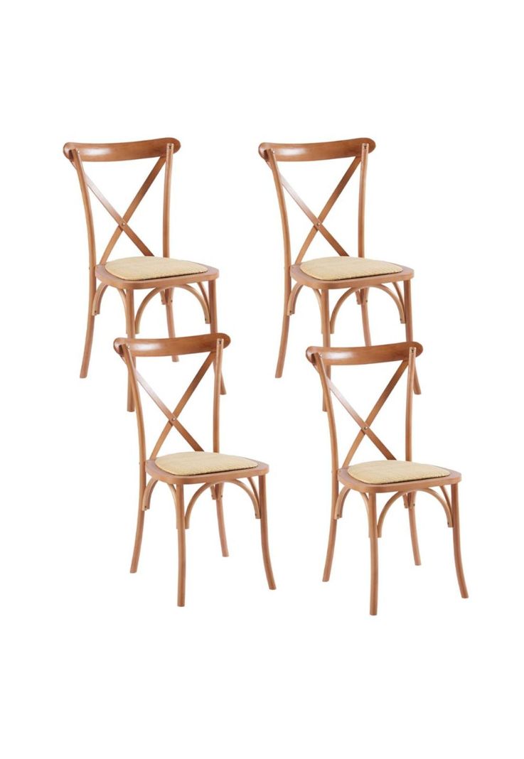 Pack de 4 Sillas Crossback Madera Rattan Natural-0