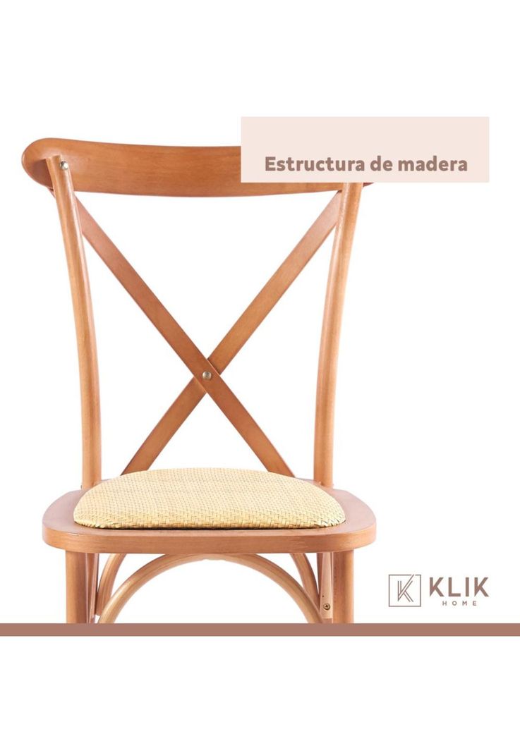 Pack de 4 Sillas Crossback Madera Rattan Natural-4