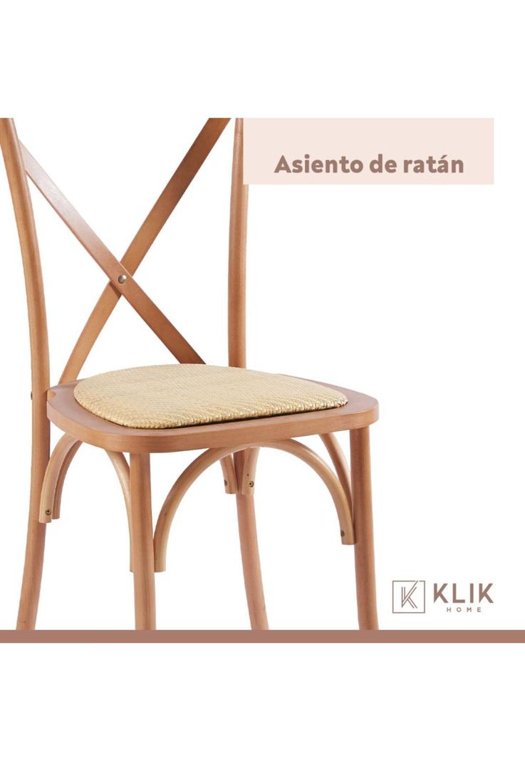 Pack de 4 Sillas Crossback Madera Rattan Natural-5