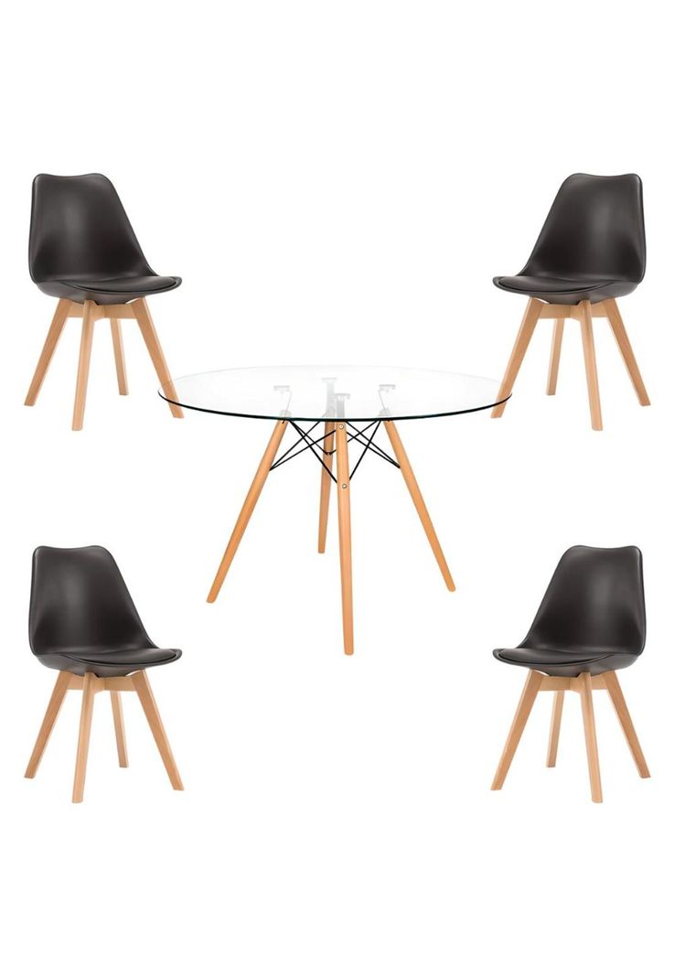 Comedor Mesa Eames Vidrio 100 cm + 4 Sillas Tulip Negras-0