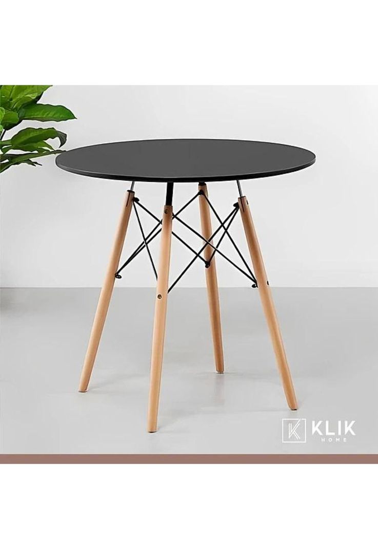 Comedor mesa Eames redonda negra 80cms + 4 sillas Tulip gris-7