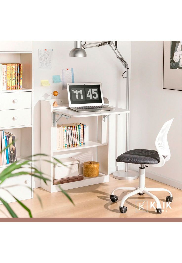 Escritorio Multifuncional Blanco - Compacto con Estanterías-1