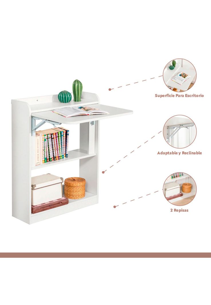 Escritorio Multifuncional Blanco - Compacto con Estanterías-2