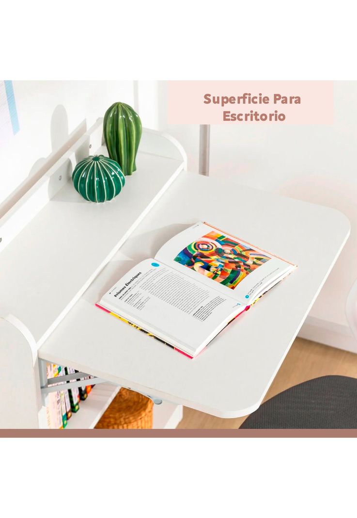 Escritorio Multifuncional Blanco - Compacto con Estanterías-4