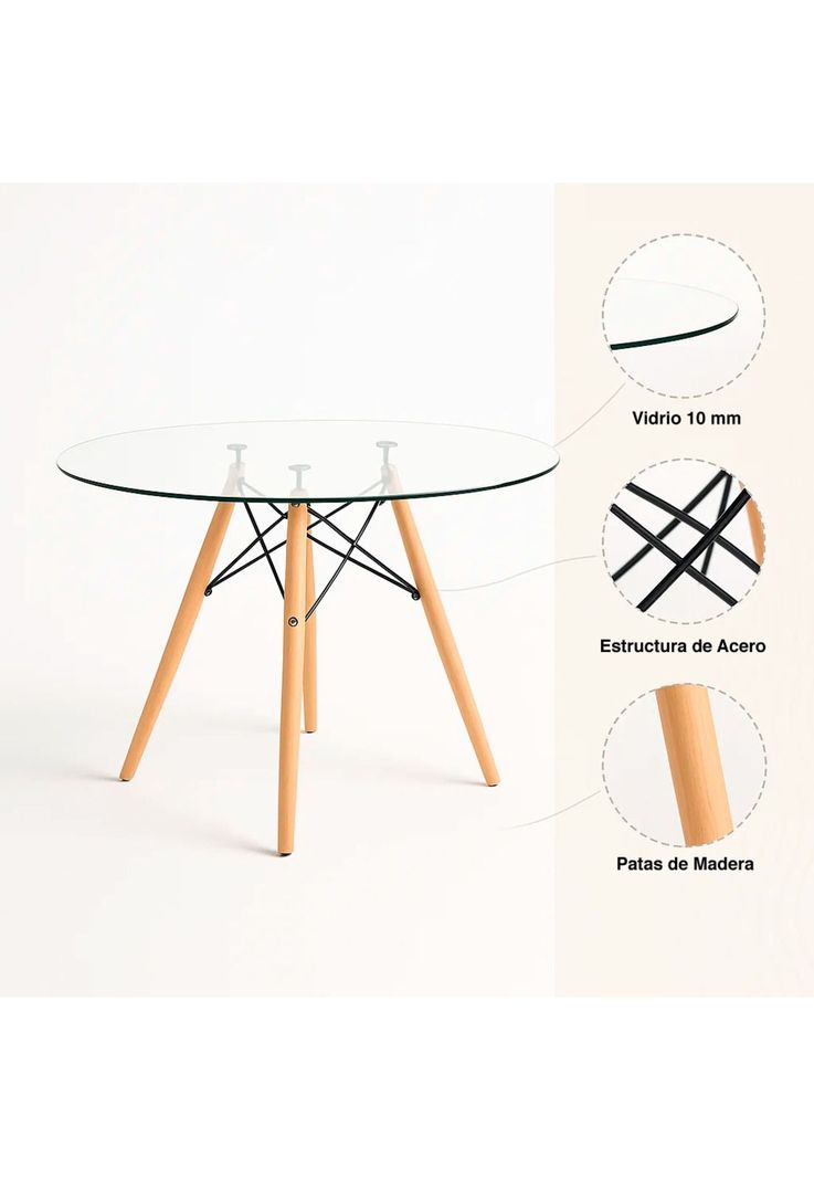 Mesa de Comedor Eames 100cm redonda vidrio-4
