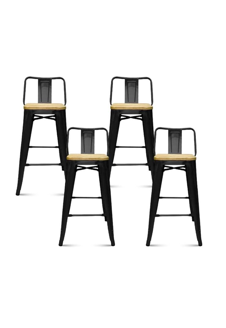 Pack de 4 Taburetes Tolix Con Asiento De Madera Clara - Negros-0