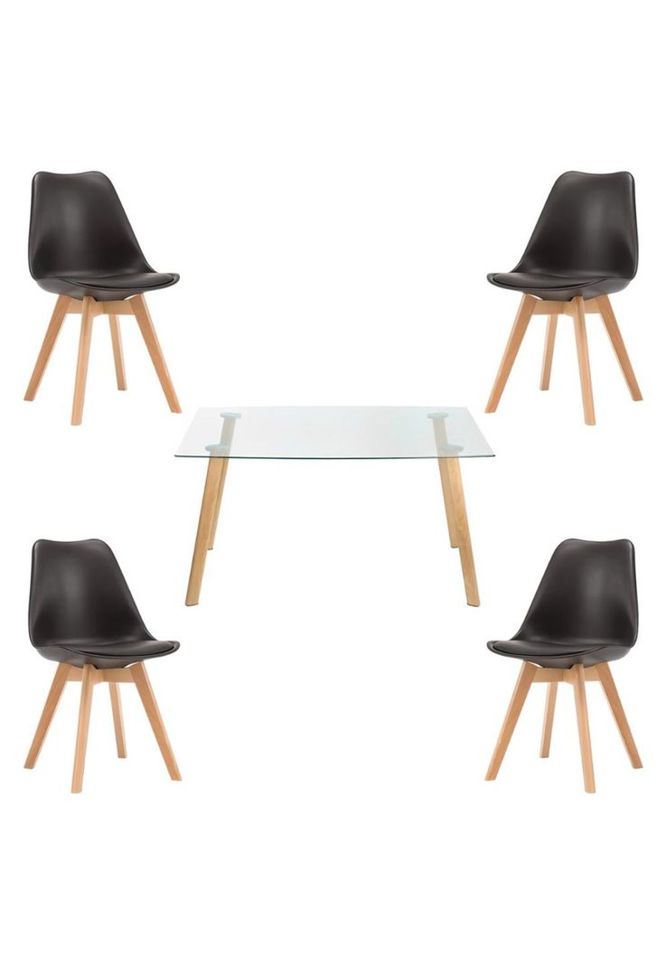 Comedor Mesa de Vidrio Nórdica 140x90 cm + 4 Sillas Tulip Negras-0