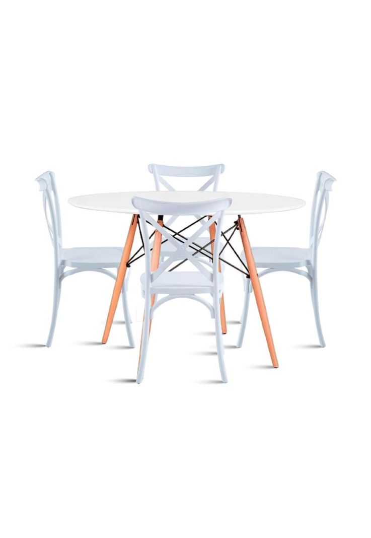Comedor Eames 80cm redonda Blanca + 4 Sillas Crossback Danubio Blancas-0