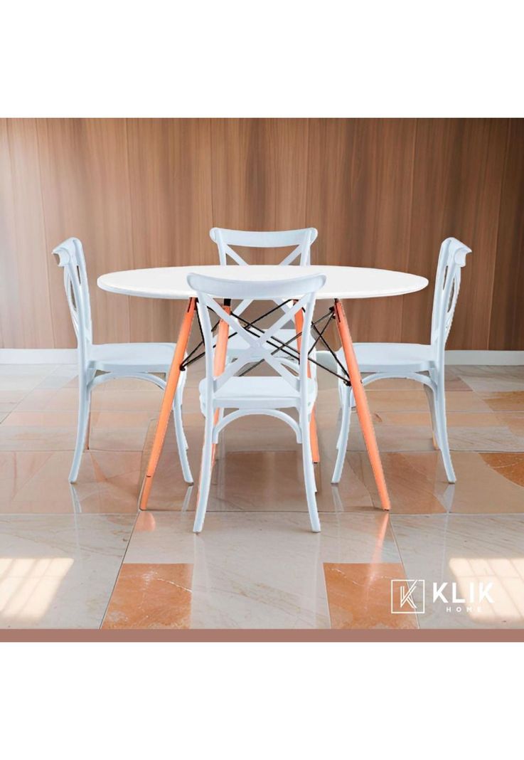 Comedor Eames 80cm redonda Blanca + 4 Sillas Crossback Danubio Blancas-1