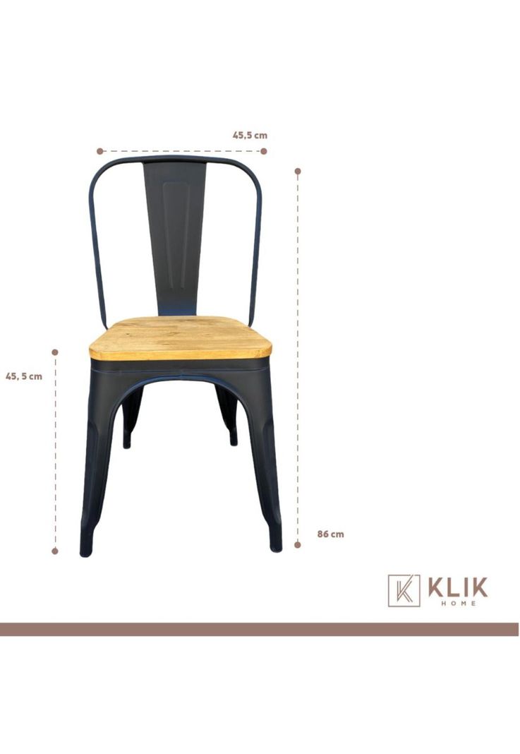 Comedor Estilo Industrial 160x90 Madera Clara + 6 sillas Tolix Negras con asiento de madera Clara-5