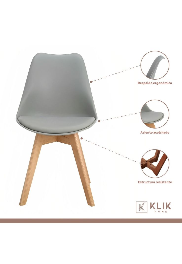 Comedor redondo de vidrio Cross 120cm + 5 Silla Tulip Acolchada - Gris-3