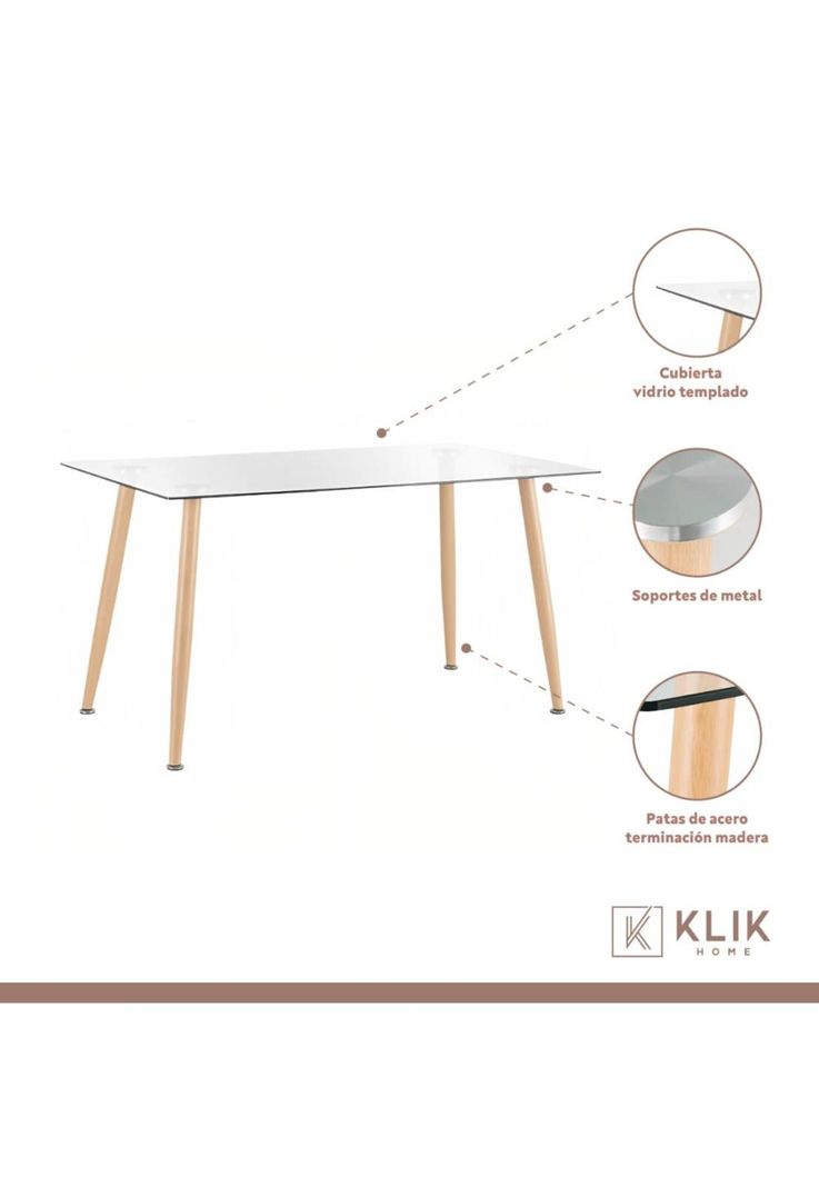 Comedor Mesa de Vidrio Rectangular 120x80 + 6 Sillas Tulip Blancas-2