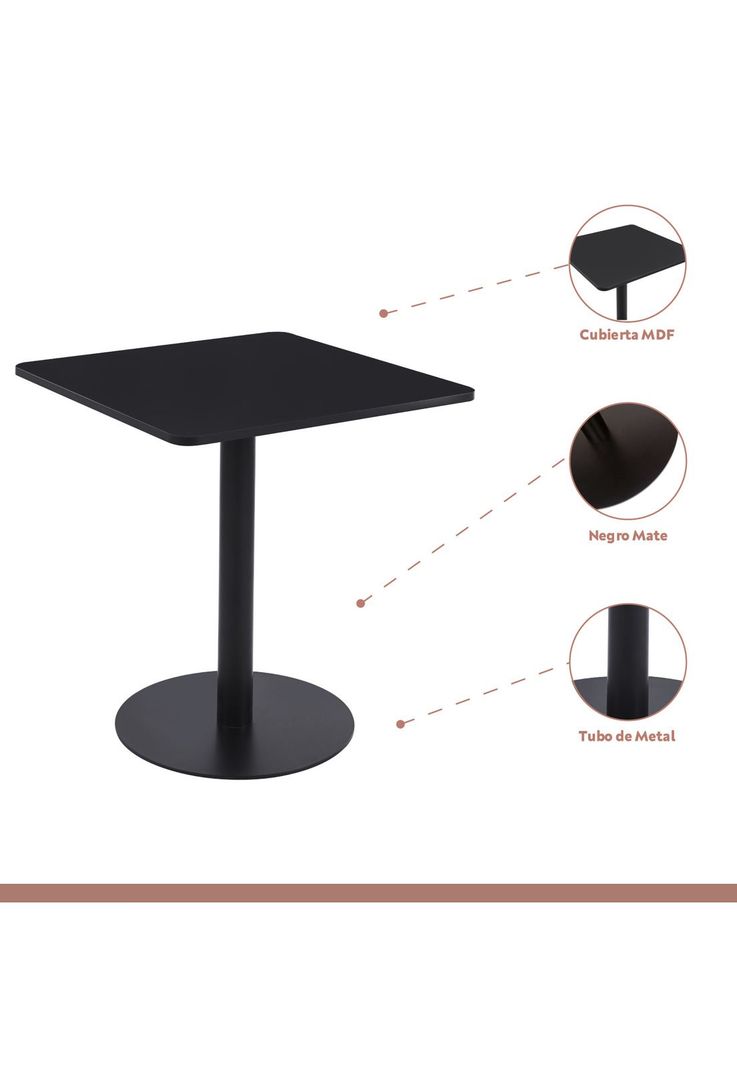 Mesa restaurant 70x70 Tubo Metal cubierta MDF + 4 Sillas Crossback Danubio - Negra-3