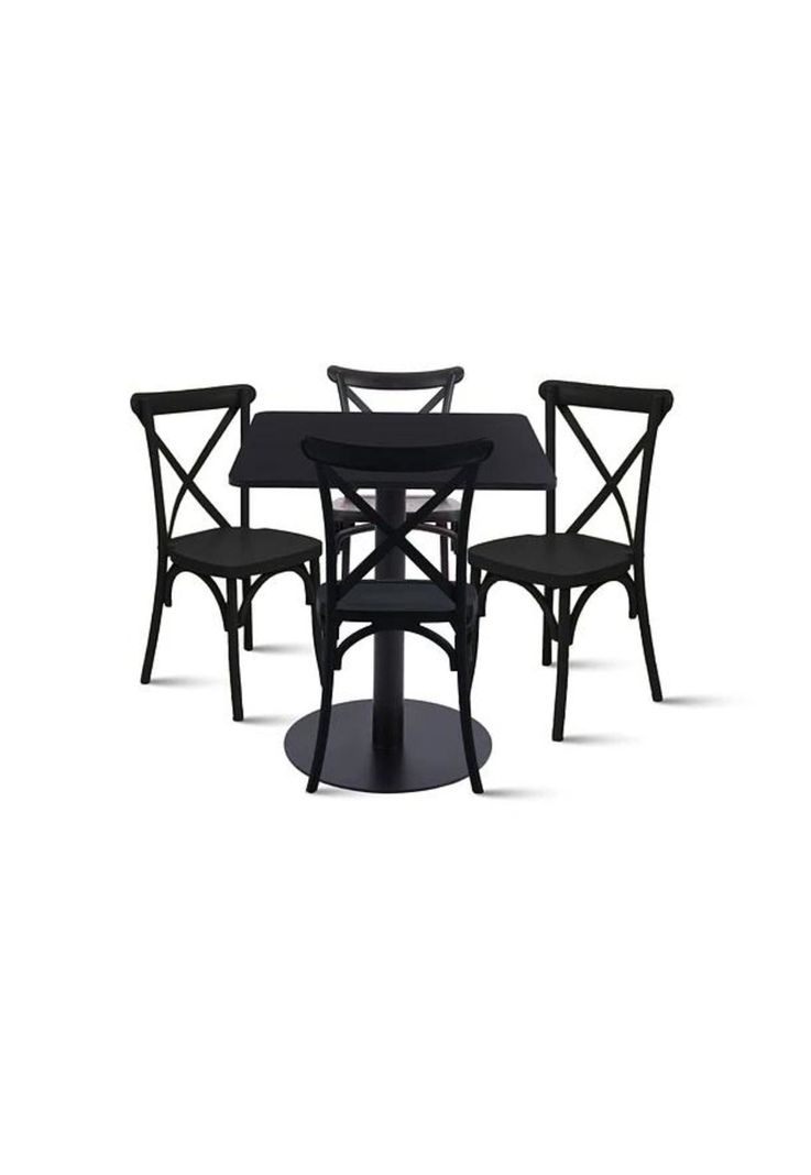 Mesa restaurant 70x70 Tubo Metal cubierta MDF + 4 Sillas Crossback Danubio - Negra-0