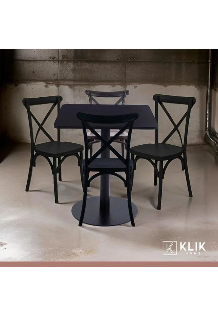 Mesa restaurant 70x70 Tubo Metal cubierta MDF + 4 Sillas Crossback Danubio - Negra-1