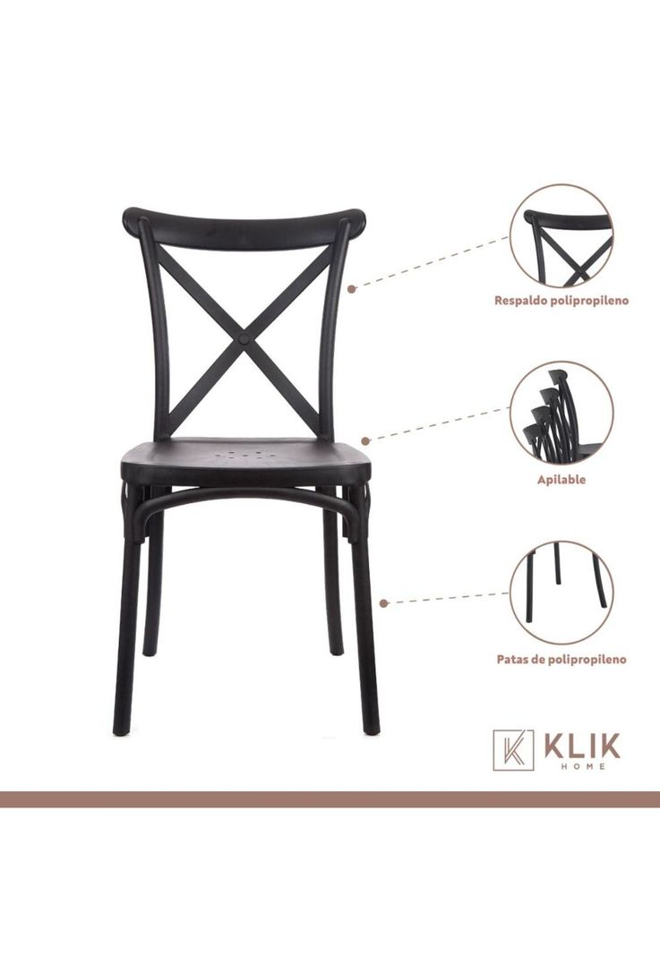 Mesa restaurant 70x70 Tubo Metal cubierta MDF + 4 Sillas Crossback Danubio - Negra-2