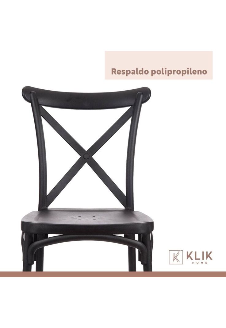 Mesa restaurant 70x70 Tubo Metal cubierta MDF + 4 Sillas Crossback Danubio - Negra-6